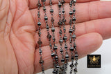 Black Beaded Rosary Chain, Religious Chain for Jewelry CH #226, Moroccan Metal Satellite Style