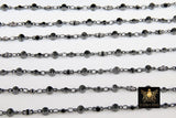 Black Beaded Rosary Chain, Religious Chain for Jewelry CH #226, Moroccan Metal Satellite Style