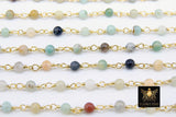 Amazonite Rosary Chain, 6 mm Gold Plated Wire Wrapped Chain CH #357, By The Foot