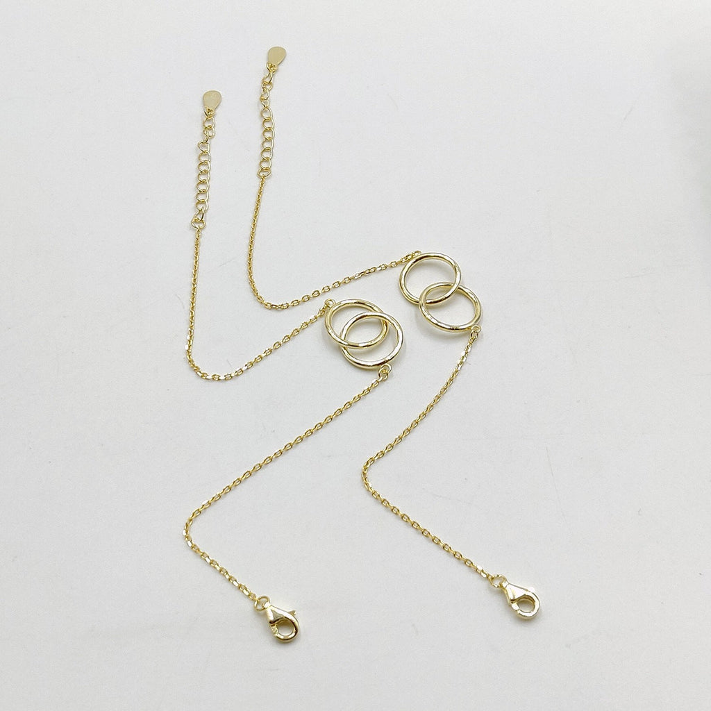 Double Ring Unity Bracelet, 14 K Gold Interlocking Ring Dainty Bracele ...