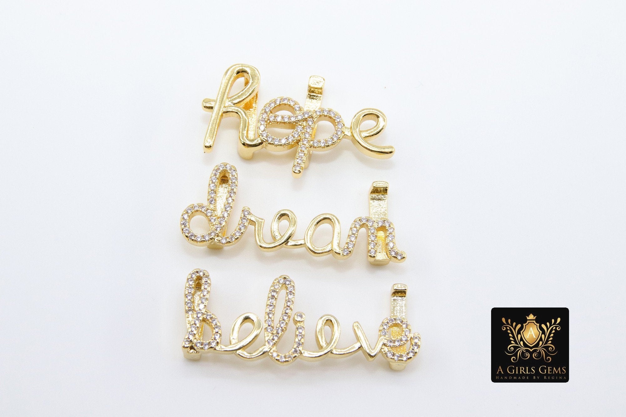 CZ Micro Pave Hope, Dream, Believe Slider Charms