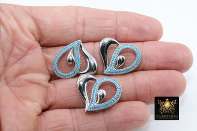 CZ Micro Pave Heart Slider Charms, Silver Blue Turquoise CZ Charms Bracelet - A Girls Gems