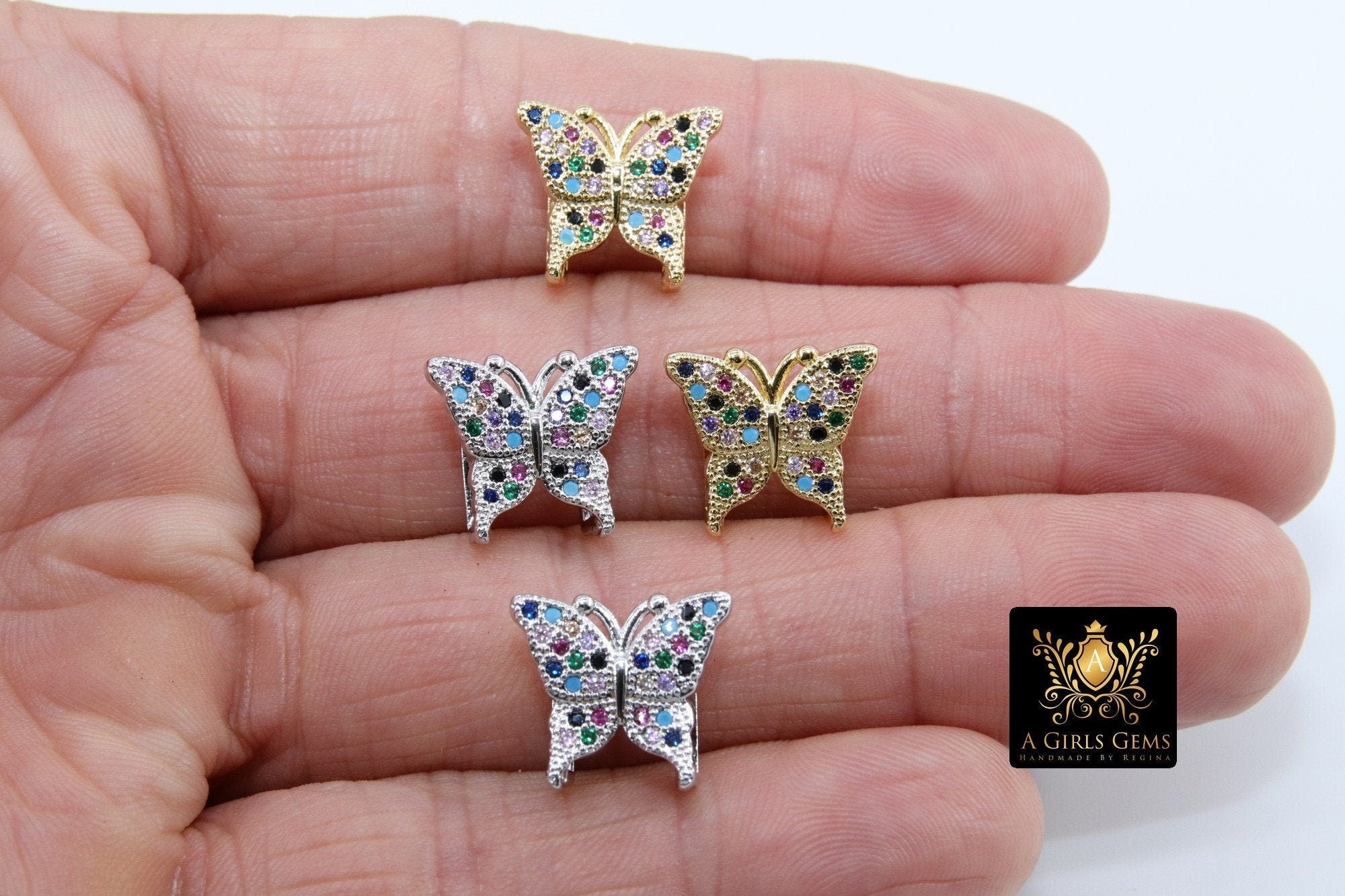 CZ Micro Pave Butterfly Slider Charms, Gold - A Girls Gems