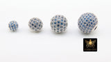 CZ Micro Pave Aquamarine Balls, 2 Pcs Silver 6 mm, 8 mm