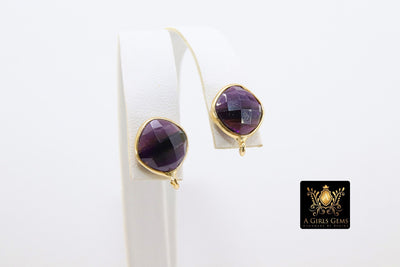 Gold Plated 925 Sterling Silver Stud Gemstone Earrings with Loops, 12 x 15 mm Rose Quartz Round Diamond Jewelry Findings - A Girls Gems