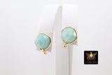 Gold Stud Post Earrings with Loop, 925 Sterling Silver Amazonite Aqua Blue Square Gemstone