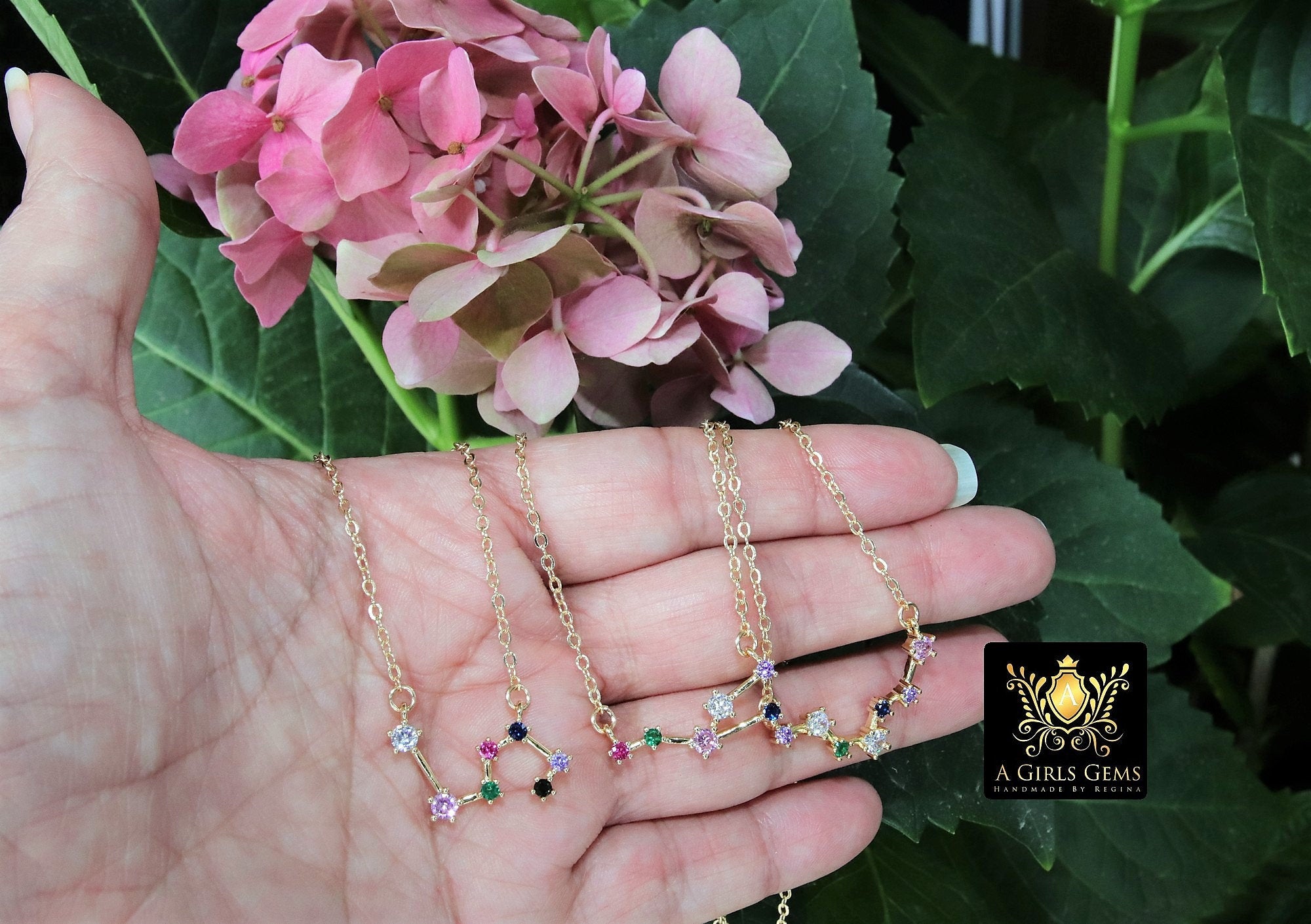 Leo Necklace, Gold Filled Horoscope Zodiac Star Sign Constellation Choker, CZ Pave August Birthday Gift - A Girls Gems