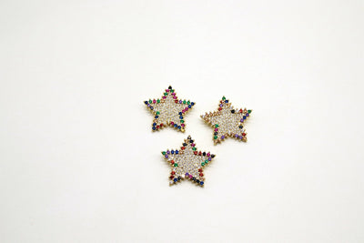 CZ Micro Pave Rainbow Star Charms, Gold CZ Starburst Pendants, 25 mm Stars, Crystal Color Necklace for CZ Pride Lgbt Jewelry