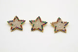 CZ Micro Pave Rainbow Star Charms, Gold CZ Starburst Pendants, 25 mm Stars