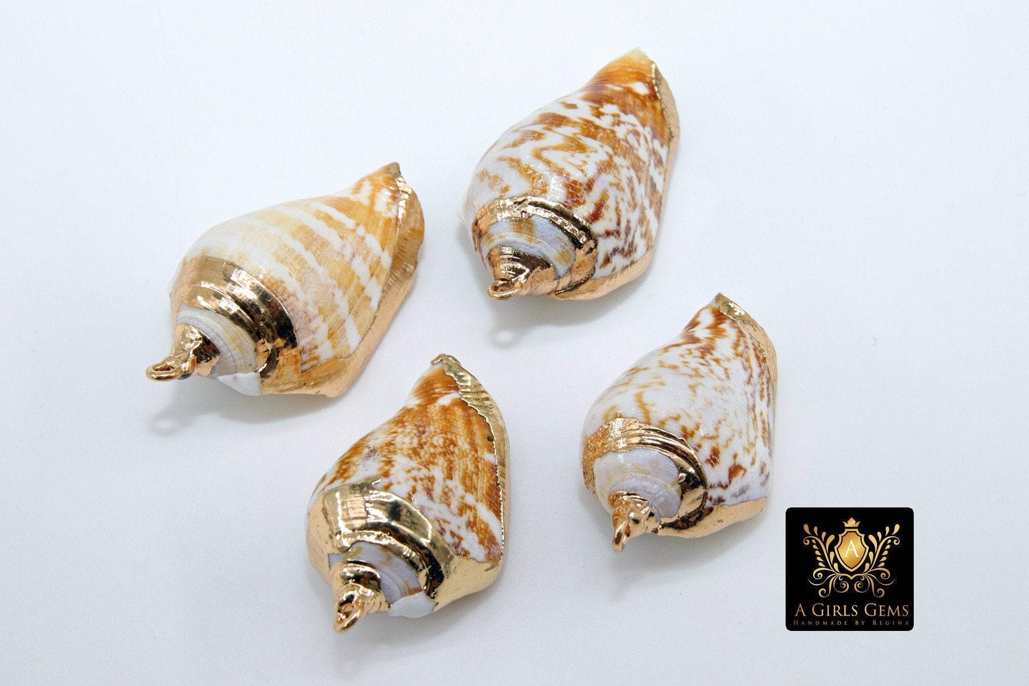 Seashell Charms, Gold Dipped Edge Nautical Shells