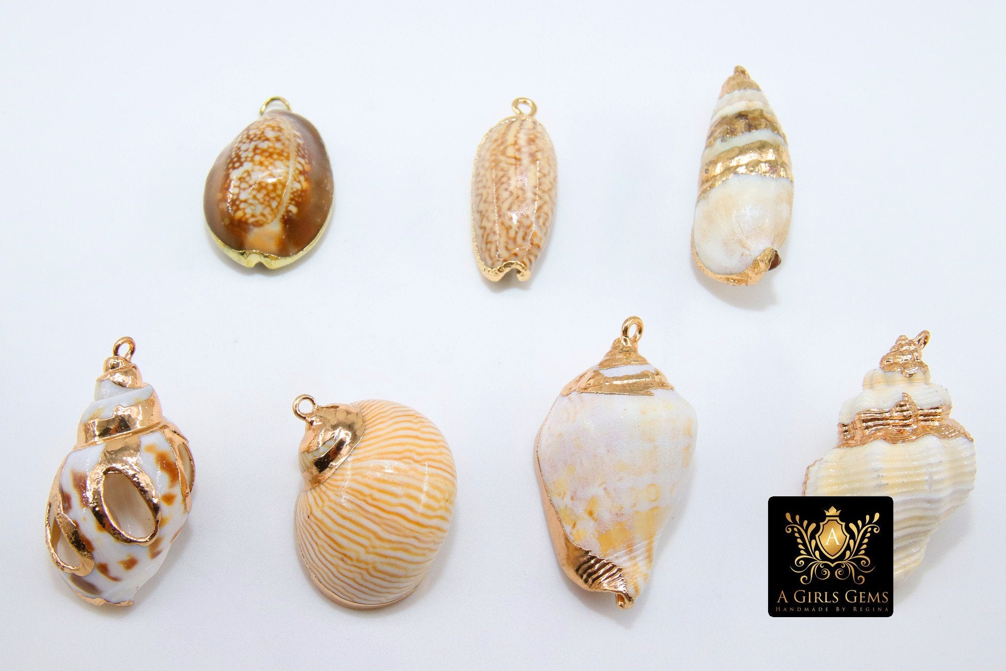 Gold Edge Conch Seashell Charm, Gold Dipped Babylon Shell #951, Cut Out Beach Nautical Ocean Pendants