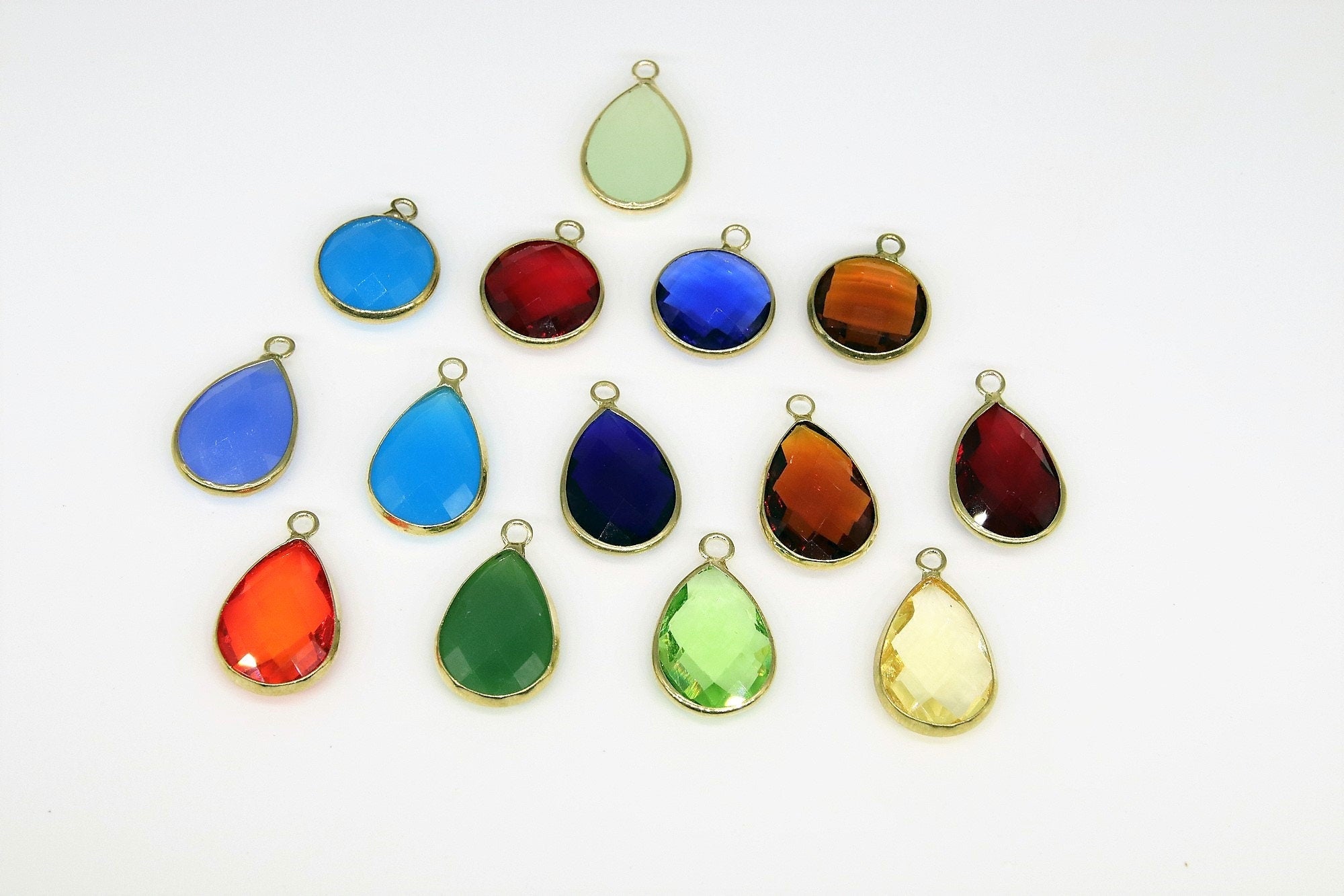 Teardrop Charm Connectors, Round Charms Gold or Silver Blue, Red