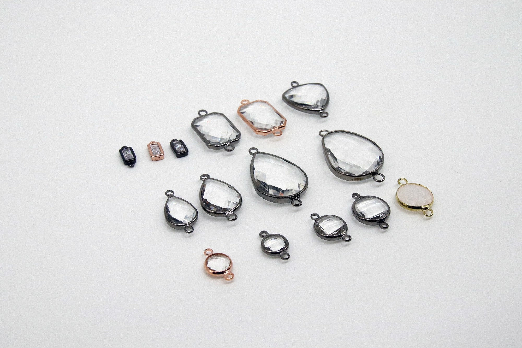 Teardrop Charm Connectors, 2 Pcs Oval Charms Rose Gold or Black Charms and Links for DIY Earrings, Bracelet