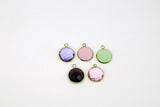 Gold Round Charm Beads, 2 Pcs Charms in Green Rose Pink, Crystal Pink