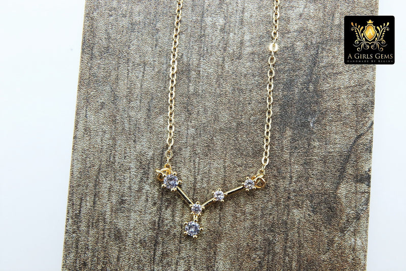 Cancer Necklace, 14 k Gold Horoscope Zodiac Sign Constellation Choker, CZ Pave July Birthday - A Girls Gems