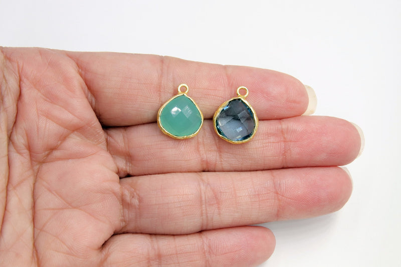 Teardrop Bezel Charms, Gold Plated Gemstone Pears, Rainbow, Labradorite, Opal, Cute Tiny Birthstone Pendants 13 x 16 mm Necklace, Earrings