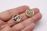 CZ Micro Pave Baguette Disc Connector, Gold Rainbow Round Circle Charms, LGBT Pride 2 Loops for Bracelet