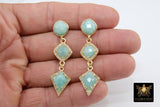 Amazonite Stud Earrings, Raw Turquoise Studs, Formal Jade Stone Stud Earrings, Mint Blue Dangle Gemstones, Gold, 925 Jewelry
