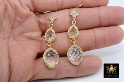 14 K Gold Amethyst Earrings, Gemstones February CZ Diamond Birthstone Dangle Clover Ear Wire Hooks, LSU Jewelry - A Girls Gems