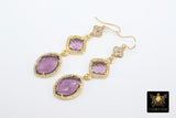 14 K Gold Crystal Quartz Earrings, Gemstones April CZ Diamond Birthstone Dangle Clover Ear Wire Hooks - A Girls Gems