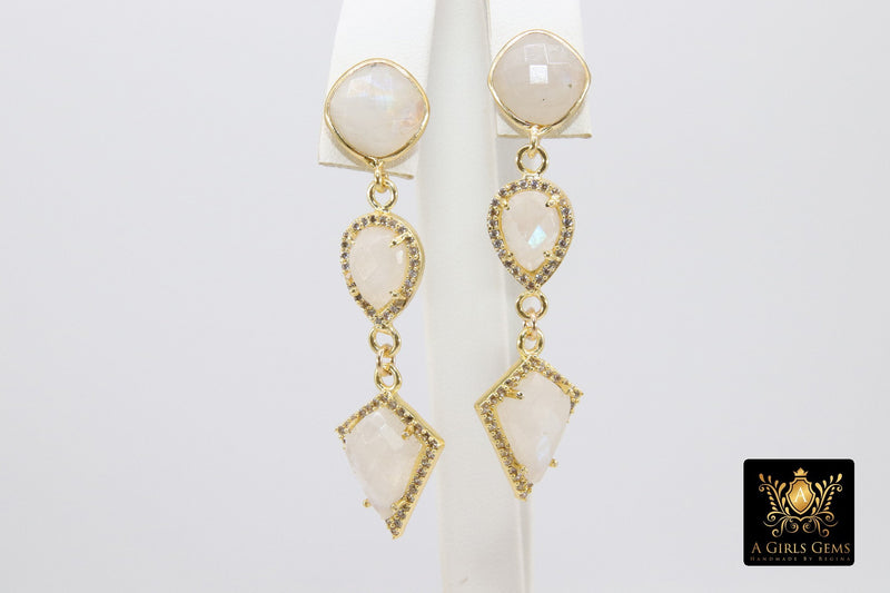 Moonstone Drop Earrings, Elegant Formal Dangle Earrings, June Birthstone CZ Gemstone, Gold, 925 Statement Jewelry - A Girls Gems