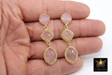 Rose Quartz Earrings, Elegant Formal Drop Earrings, CZ Long Gemstone Dangle Studs, Gold, 925 Pink Opal Jewelry
