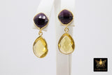 Amethyst and Citrine Earrings, Long Iolite Gemstone Teardrop Studs, Gold, 925 Drop Earrings, LSU Purple and Gold Jewelry - A Girls Gems