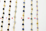 22k Gold Plated Sapphire Rosary Chain, Pyrite 4 mm Chains for Jewelry Making, Wire Wrapped Blue Beads Unfinished Chains