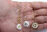 Freshwater Pearl Cross Necklace, White Satellite Gold Chain Choker with Crown