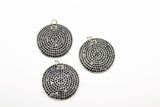 Large Round Disc Pendant, CZ Micro Pave 28 mm Silver and Black Pave CZ Cubic Zirconia Coin Charms for Necklace Jewelry Making