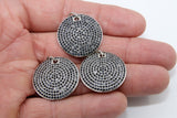 Large Round Disc Pendant, CZ Micro Pave 28 mm Silver and Black Pave CZ Cubic Zirconia Coin Charms for Necklace Jewelry Making