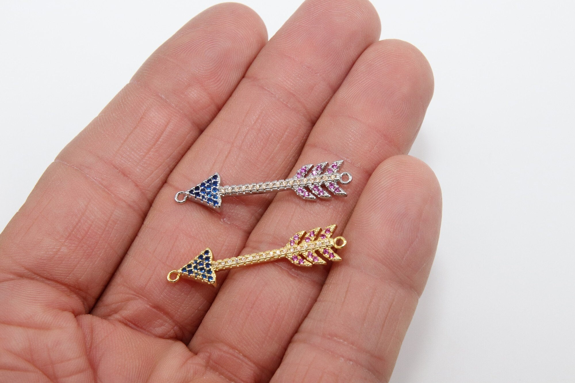 CZ Micro Pave Heart Connectors, Gold Lock and Key Hole in Rainbow Cubic Zirconia, Double Loop Charms for Bracelets