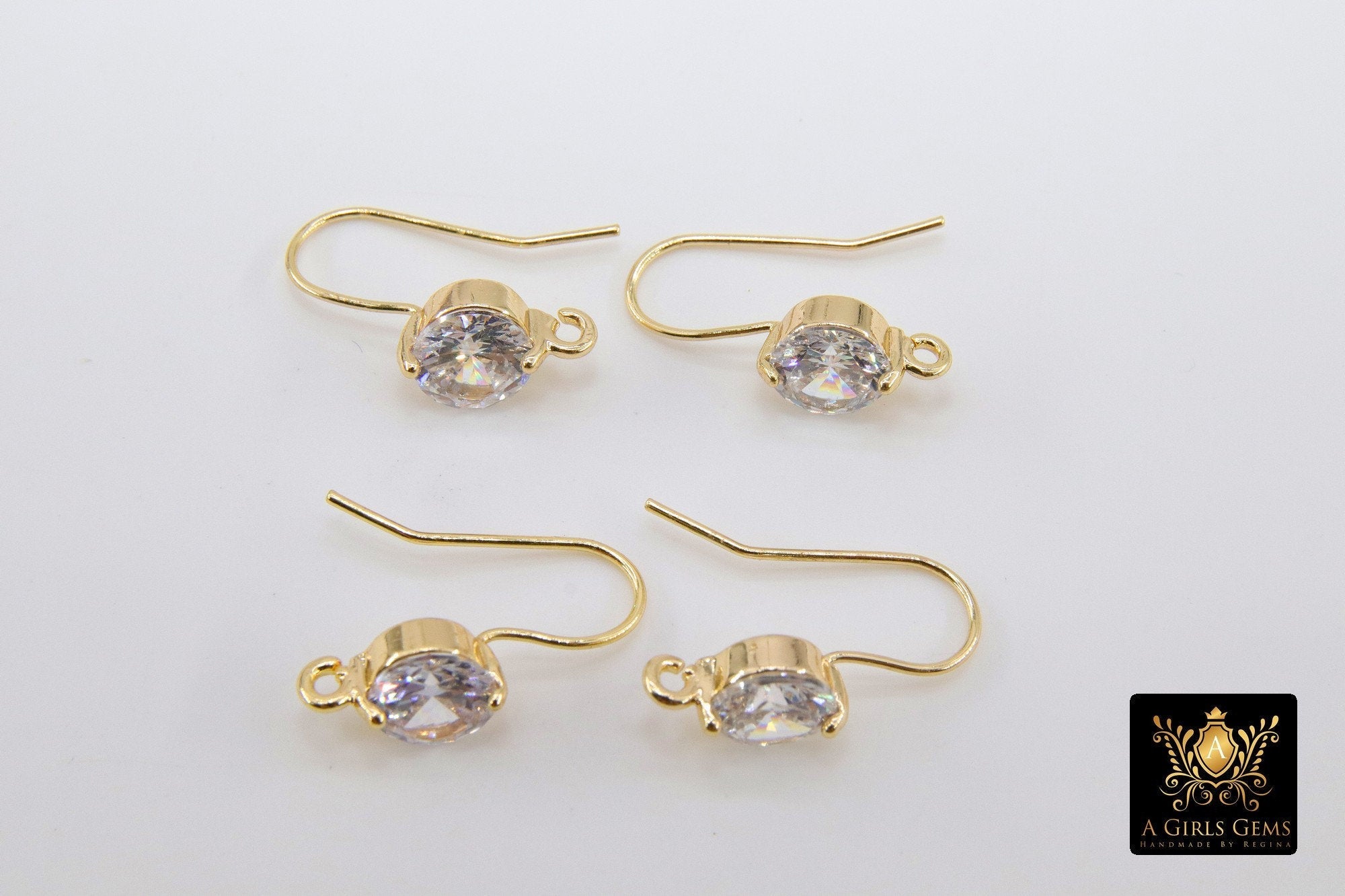 CZ Ear Hooks, Earring Findings, Open Loop Ear wire Earrings, Gold Filled - A Girls Gems
