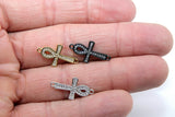 CZ Micro Pave Cross Connector, Gold or Silver Black Egyptian Ankh Crux #890, Ansata Coptic Cross for Bracelet or Necklace