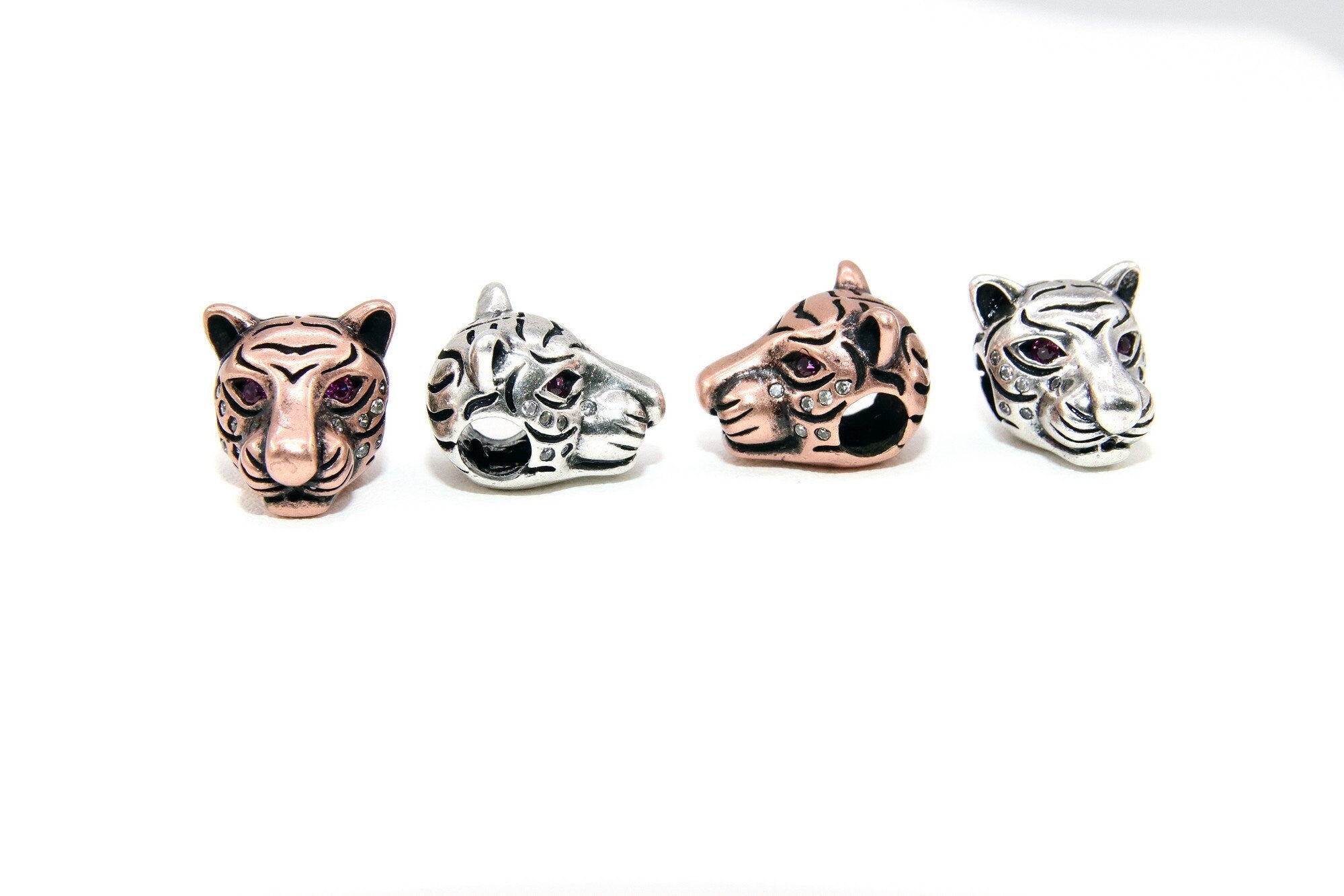 CZ Micro Pave Tiger Head Bead Charm, Leopard Head, Panther Cat Head Bead