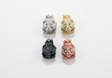 CZ Micro Pave Tiger Head Bead, Lion King Crown Head, Green Eye Panther Cat