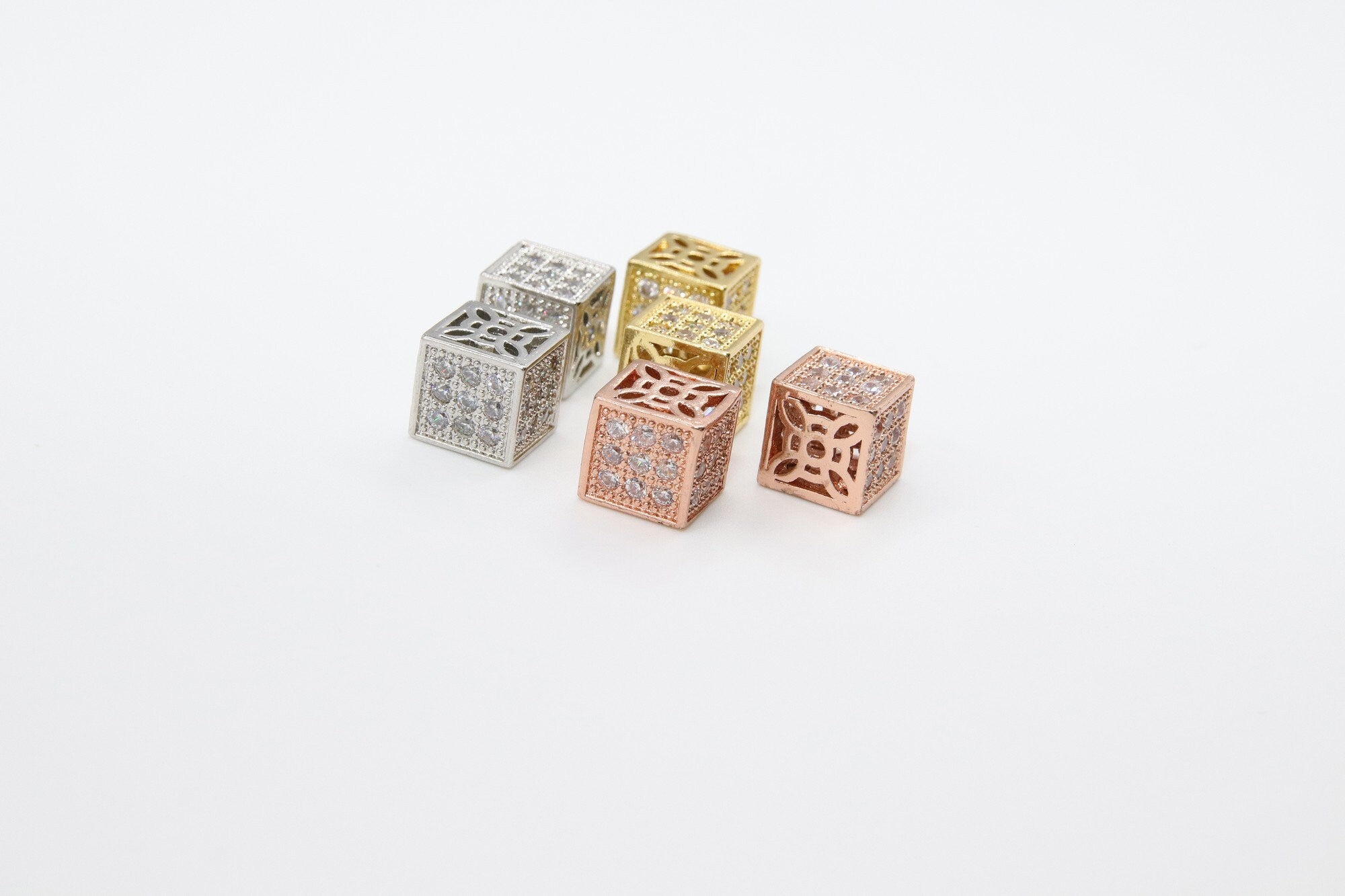 CZ Square Cube Beads, Cubic Zirconia Small Hole Spacer Beads, Rose