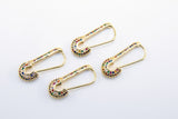 CZ Micro Pave Safety Pin Earrings Gold Rainbow Hook, Huggie Hoops Stud Earrings Wire Hooks, LGBT Pride Links