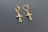 CZ Cross Hoop Earrings, Gold Huggie Latch back Earrings or Pendant Set, Minimalist Charm Hoop Earrings Religious Jewelry