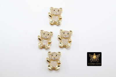 CZ Micro Pave Teddy Bear Slider Charms, Gold 3D Charms, Baby and Childrens Pendant Bracelet - A Girls Gems
