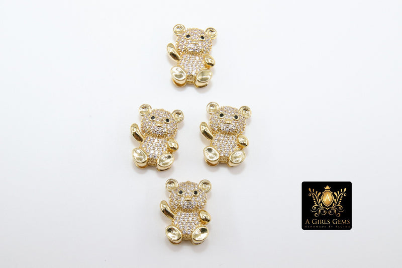 CZ Micro Pave Teddy Bear Slider Charms, Gold 3D Charms, Baby and Childrens Pendant Bracelet - A Girls Gems