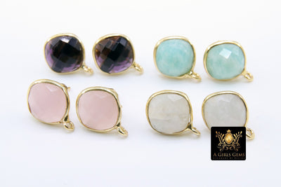 Gold Stud Post Earrings with Loop, 925 Sterling Silver Amazonite Aqua Blue Square Gemstone - A Girls Gems