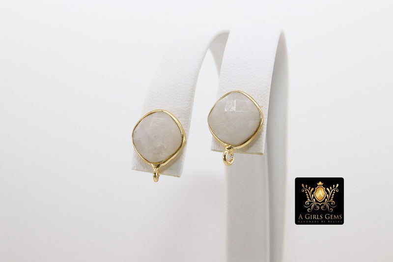 Gold Stud Post Earrings with Loop, 925 Sterling Silver Amazonite Aqua Blue Square Gemstone - A Girls Gems