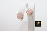Gold Plated 925 Sterling Silver Stud Gemstone Earrings with Loops, 12 x 15 mm Rose Quartz Round Diamond Jewelry Findings - A Girls Gems