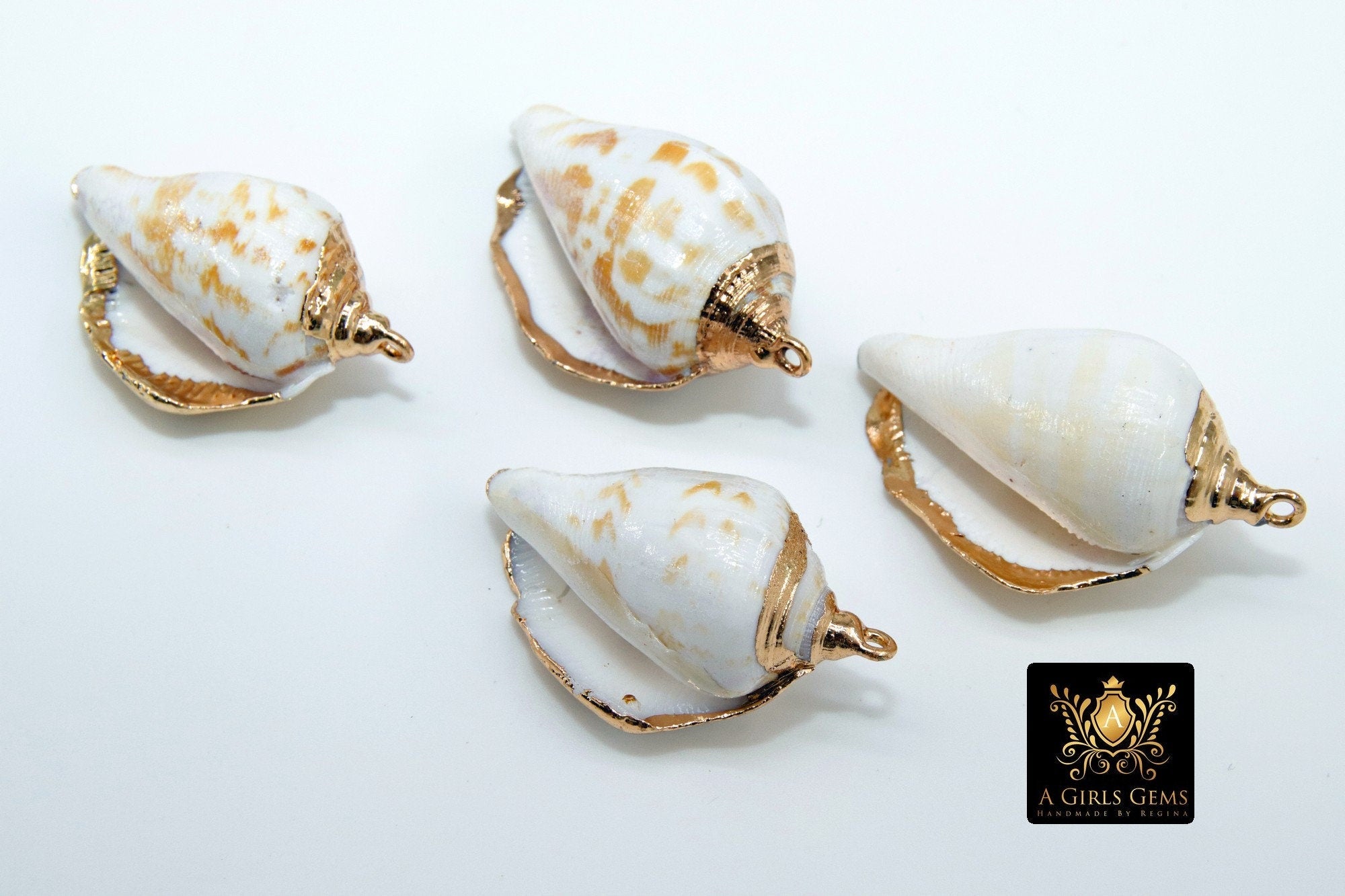 Seashell Charms, Gold Dipped Edge Nautical Shells