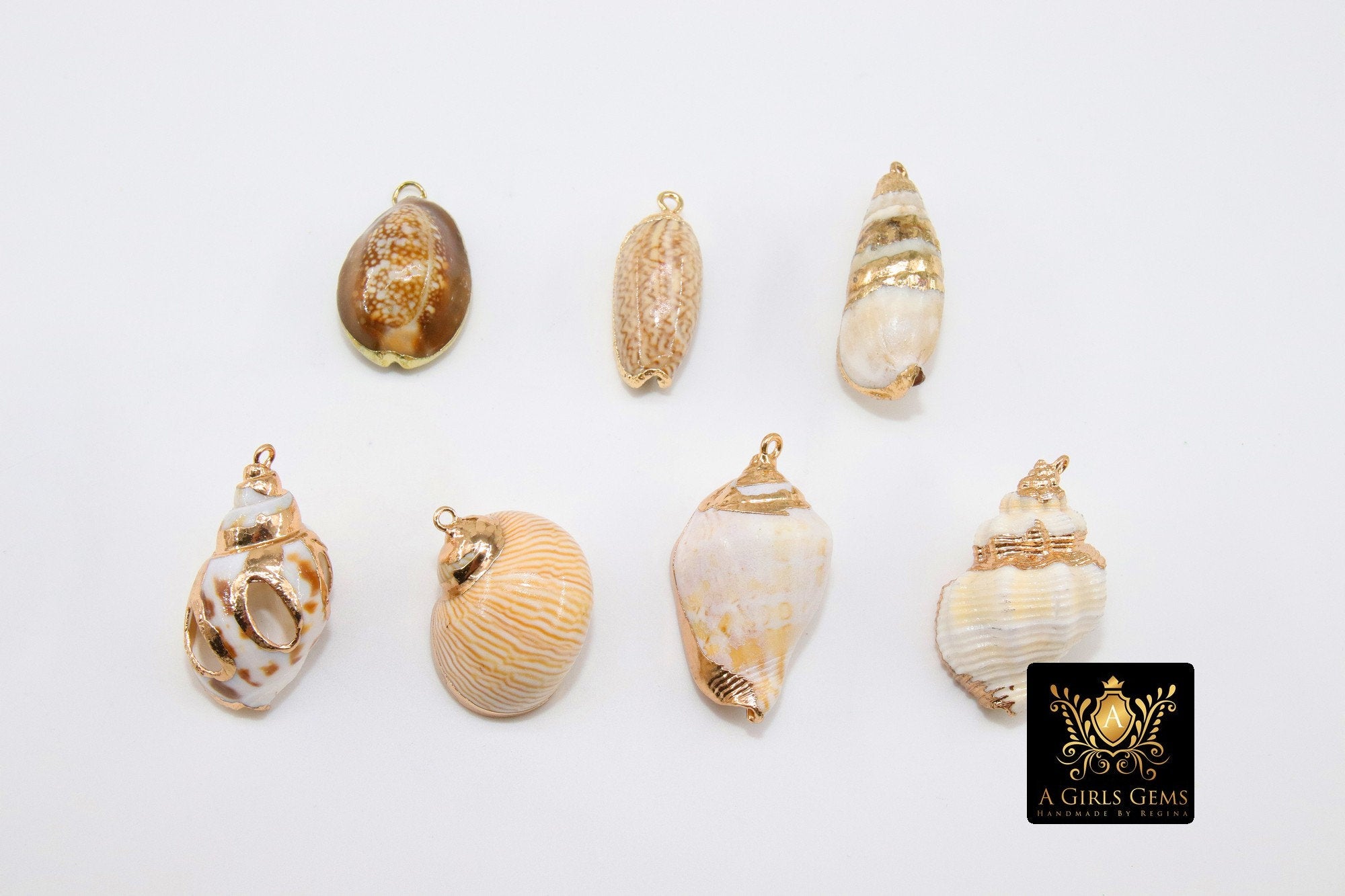 Gold Edge Conch Seashell Charm, Gold Dipped Babylon Shell #951, Cut Out Beach Nautical Ocean Pendants
