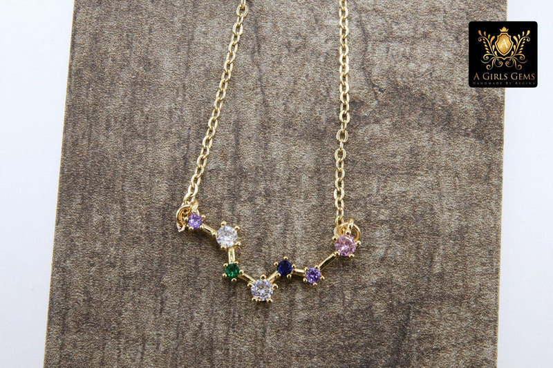 Pisces Necklace, 14 k Gold Fill Zodiac Sign Constellation Horoscope in Clear, Rainbow Cubic Zirconia - A Girls Gems
