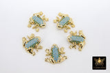 CZ Micro Pave Frog Connectors, Gold 3D Colorful Amphibian Blue Turquoise #643, Green Toad Pendant Bead