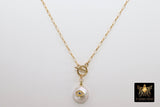 14 K Gold Pearl Cross Rolo Necklace, Gold Filled Toggle Front Wrap Choker - A Girls Gems