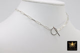 925 Sterling Silver Bracelet or Necklace, Single or Double Wrap Rectangle Chunky Drawn Cable Chain, Large Clasp